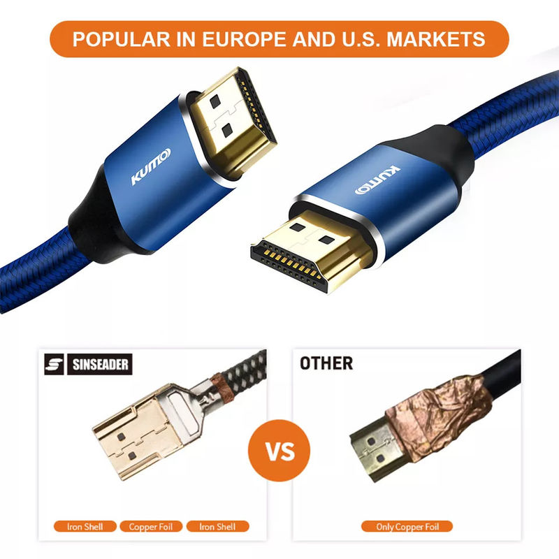 Teste HDR TDR 48gbps Banhado a Ouro 4k Cabo HDMI 120Hz Compatível com Ethernet 3D 4K HDTV