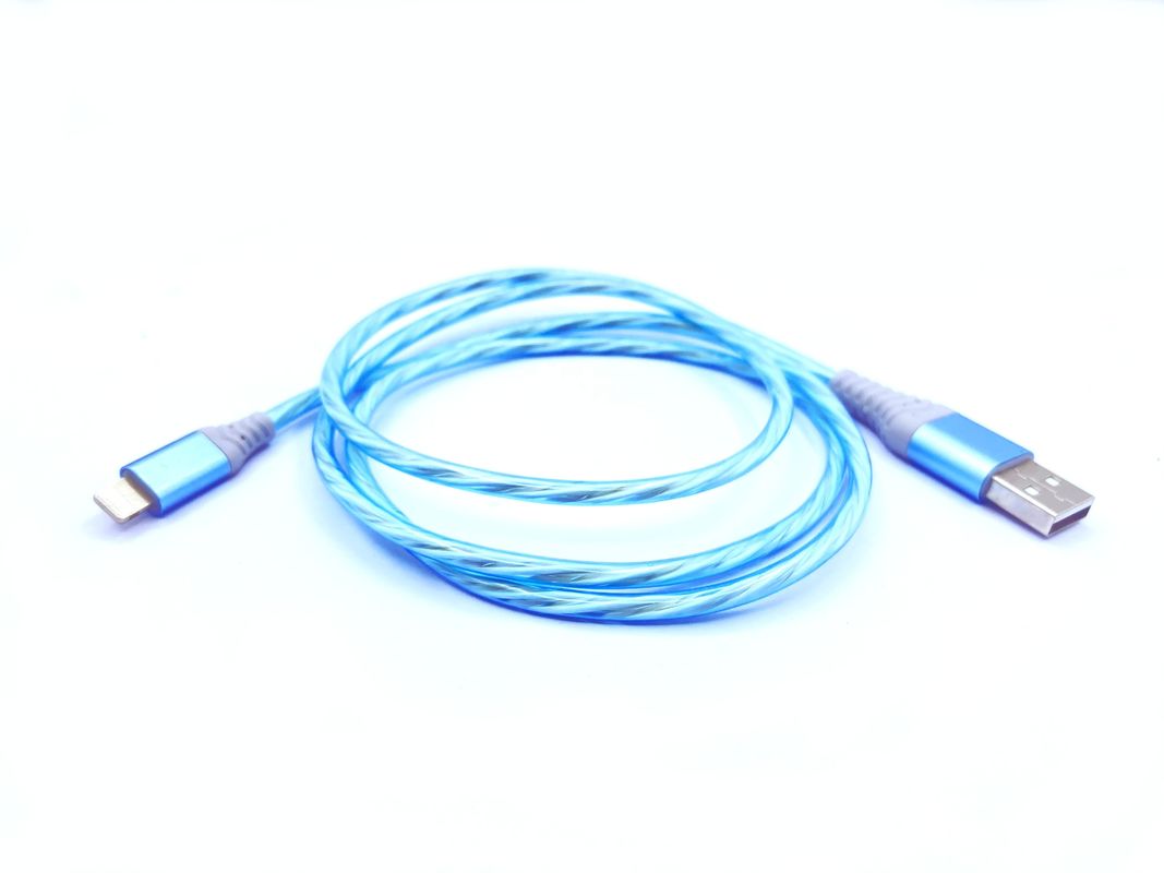 O carregamento rápido cabografa 3 em 1 tipo cabo de piscamento de carregamento colorido do relâmpago do cabo do diodo emissor de luz USB de C 3A
