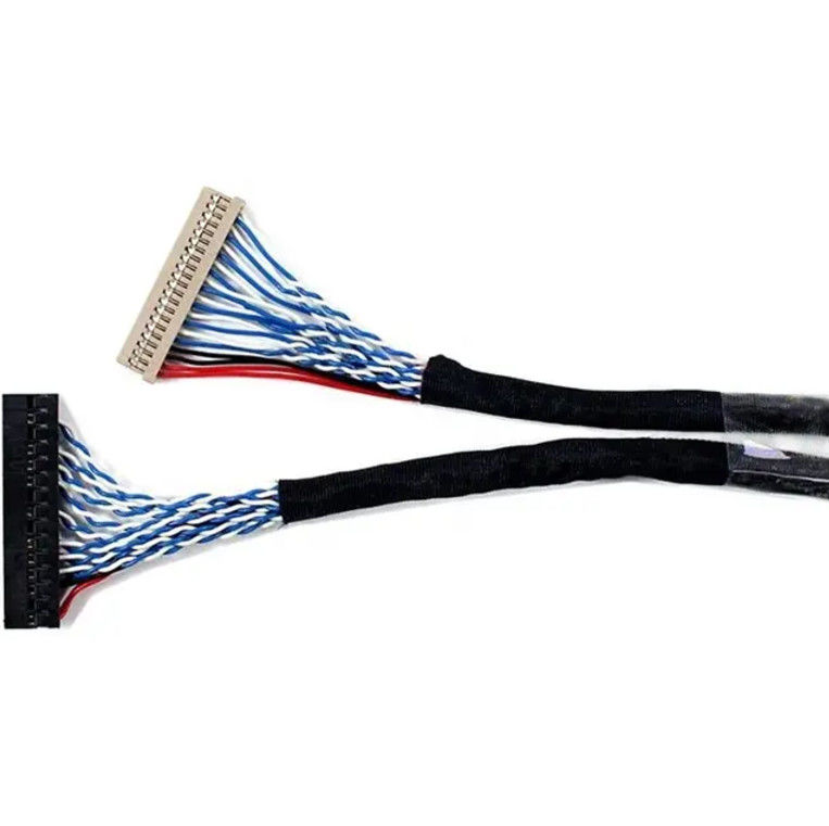 1,25 mm 2,0 mm passo 20 30 40 pinos conector LVDS fio blindado conjunto de cabo de exibição LCD