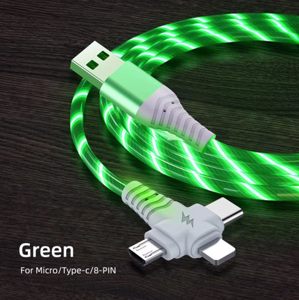 3in1 Flow Luminoso Iluminação cabo USB para Samsung 3 em 1 2in1 LED Micro USB Tipo C carregador 8Pin fio para iPhone Huawei Xiaomi