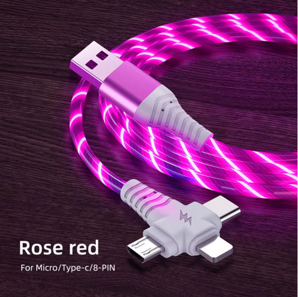 3in1 Flow Luminoso Iluminação cabo USB para Samsung 3 em 1 2in1 LED Micro USB Tipo C carregador 8Pin fio para iPhone Huawei Xiaomi