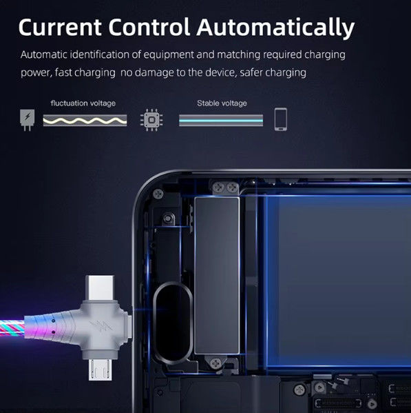 3in1 Flow Luminoso Iluminação cabo USB para Samsung 3 em 1 2in1 LED Micro USB Tipo C carregador 8Pin fio para iPhone Huawei Xiaomi