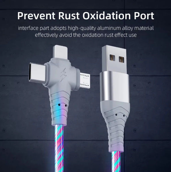 3in1 Flow Luminoso Iluminação cabo USB para Samsung 3 em 1 2in1 LED Micro USB Tipo C carregador 8Pin fio para iPhone Huawei Xiaomi