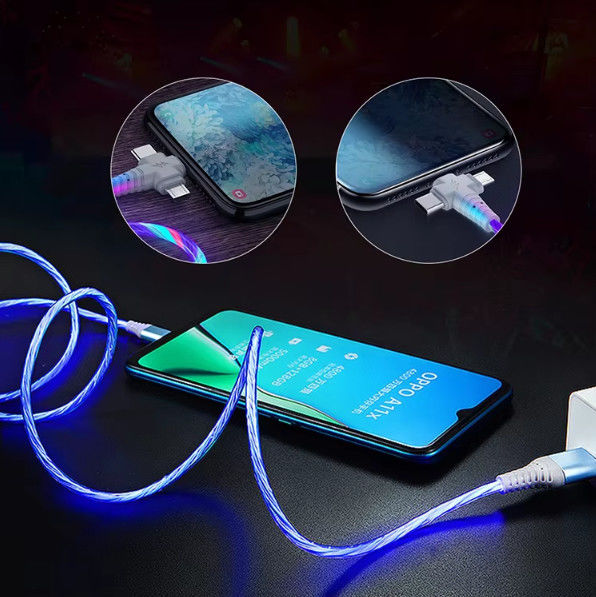 3in1 Flow Luminoso Iluminação cabo USB para Samsung 3 em 1 2in1 LED Micro USB Tipo C carregador 8Pin fio para iPhone Huawei Xiaomi