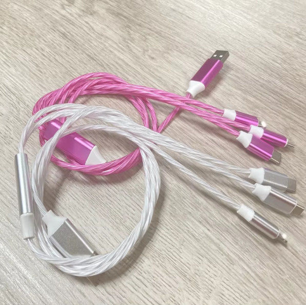 Venda a quente preço de fábrica 3 em 1 cabo USB para iluminar à noite e transferência de data brilhante cabo