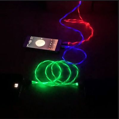 O carregamento rápido cabografa 3 em 1 tipo cabo de piscamento de carregamento colorido do relâmpago do cabo do diodo emissor de luz USB de C 3A