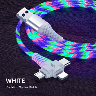 3in1 Flow Luminoso Iluminação cabo USB para Samsung 3 em 1 2in1 LED Micro USB Tipo C carregador 8Pin fio para iPhone Huawei Xiaomi