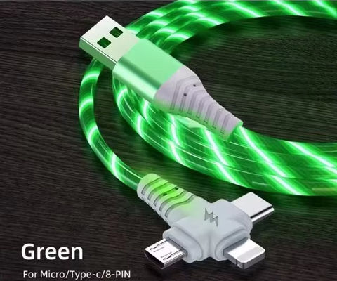 Venda a quente preço de fábrica 3 em 1 cabo USB para iluminar à noite e transferência de data brilhante cabo